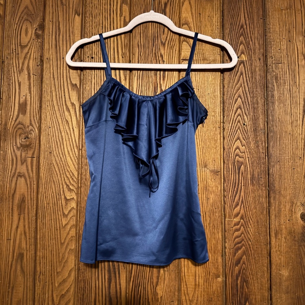 Ann Taylor Navy Ruffle V-Neck Camisole